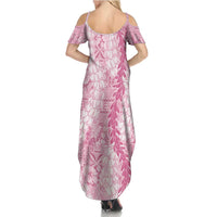 Pink Puakenikeni and Maile Lei Family Matching Summer Maxi Dress and Hawaiian Shirt Hawaiian Style Tribal Tapa Double Strand Lei