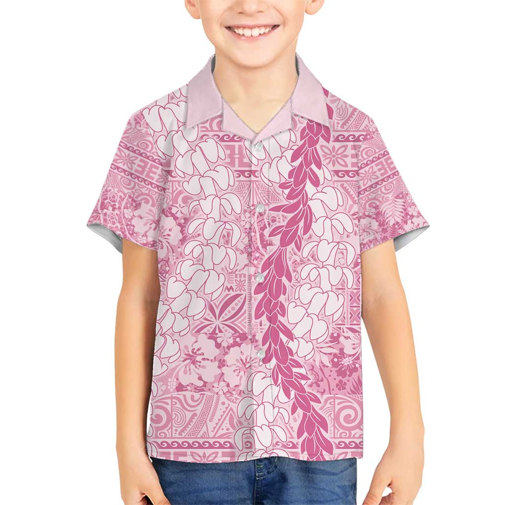 Pink Puakenikeni and Maile Lei Family Matching Summer Maxi Dress and Hawaiian Shirt Hawaiian Style Tribal Tapa Double Strand Lei