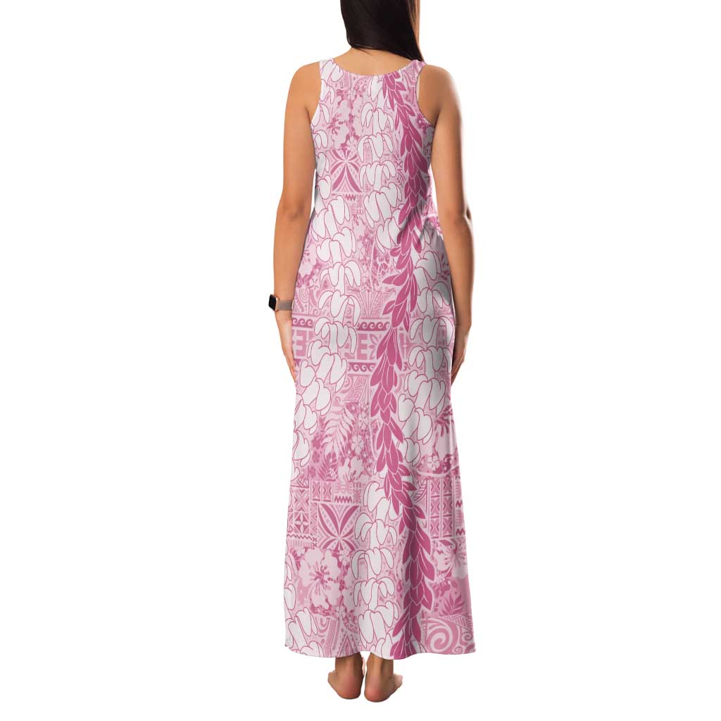 Pink Puakenikeni and Maile Lei Family Matching Tank Maxi Dress and Hawaiian Shirt Hawaiian Style Tribal Tapa Double Strand Lei