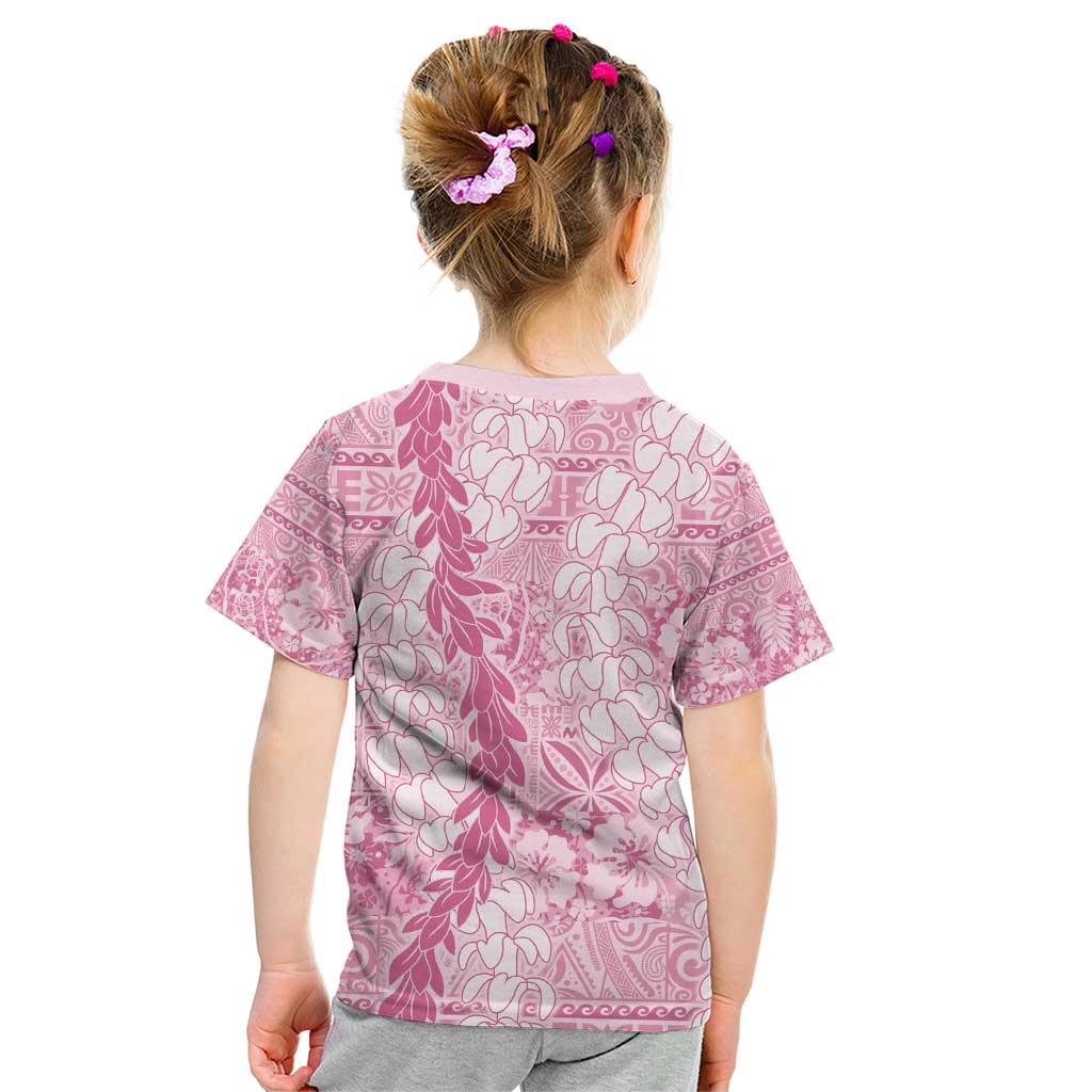 Pink Puakenikeni and Maile Lei Kid T Shirt Hawaiian Style Tribal Tapa Double Strand Lei
