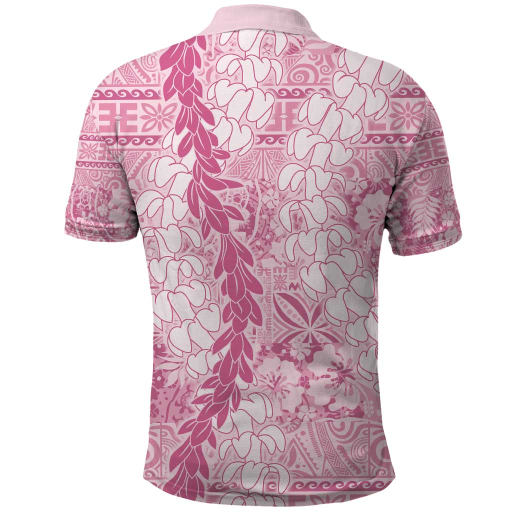 Pink Puakenikeni and Maile Lei Polo Shirt Hawaiian Style Tribal Tapa Double Strand Lei