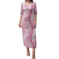 Pink Puakenikeni and Maile Lei Puletasi Hawaiian Style Tribal Tapa Double Strand Lei