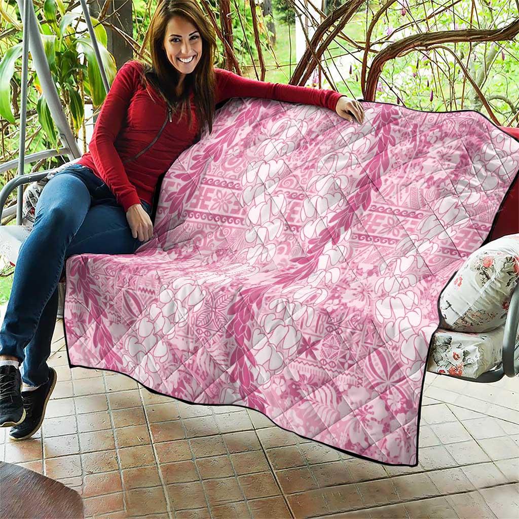 Pink Puakenikeni and Maile Lei Quilt Hawaiian Style Tribal Tapa Double Strand Lei