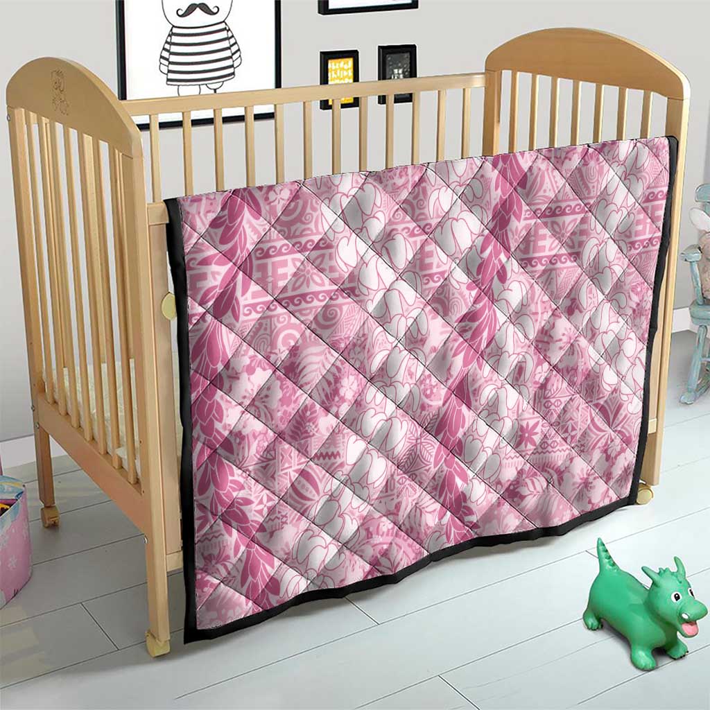 Pink Puakenikeni and Maile Lei Quilt Hawaiian Style Tribal Tapa Double Strand Lei