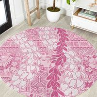 Pink Puakenikeni and Maile Lei Round Carpet Hawaiian Style Tribal Tapa Double Strand Lei