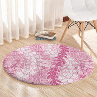 Pink Puakenikeni and Maile Lei Round Carpet Hawaiian Style Tribal Tapa Double Strand Lei