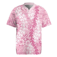 Pink Puakenikeni and Maile Lei Rugby Jersey Hawaiian Style Tribal Tapa Double Strand Lei