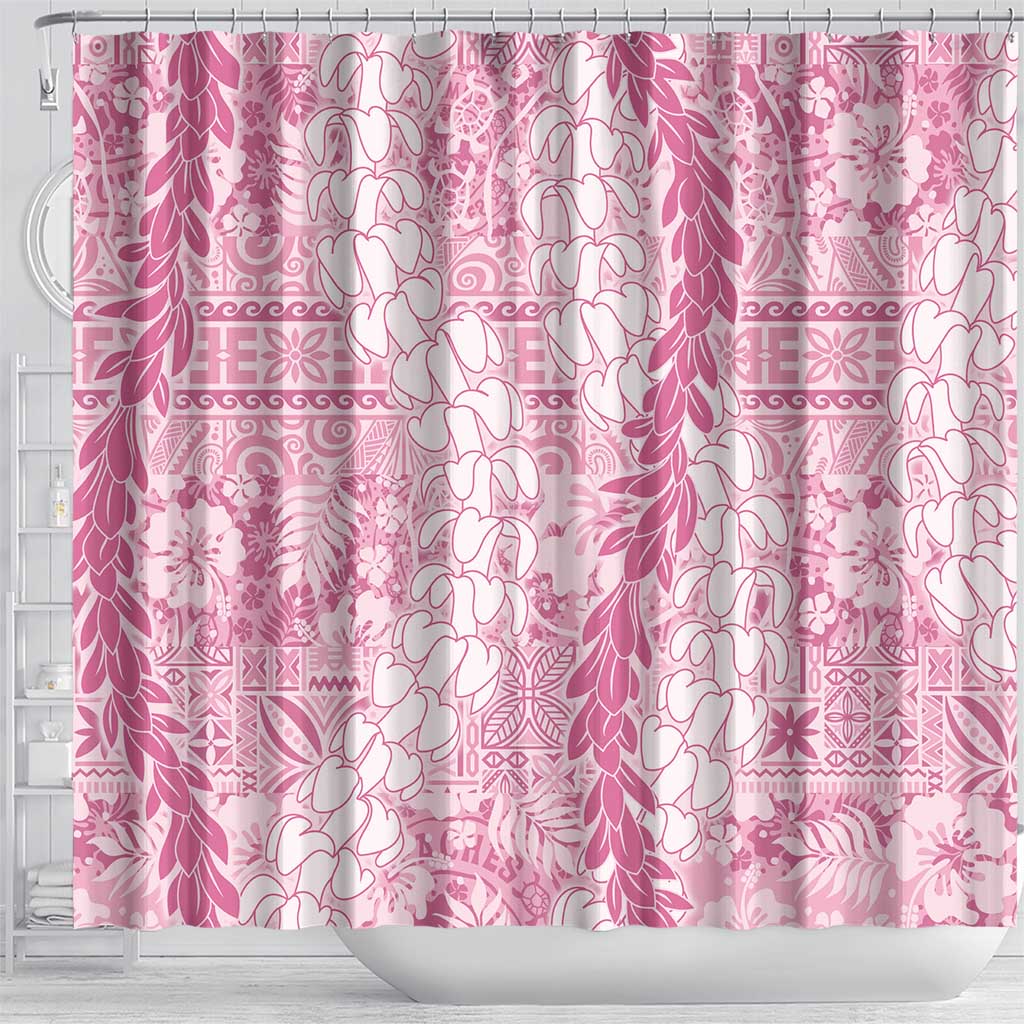 Pink Puakenikeni and Maile Lei Shower Curtain Hawaiian Style Tribal Tapa Double Strand Lei