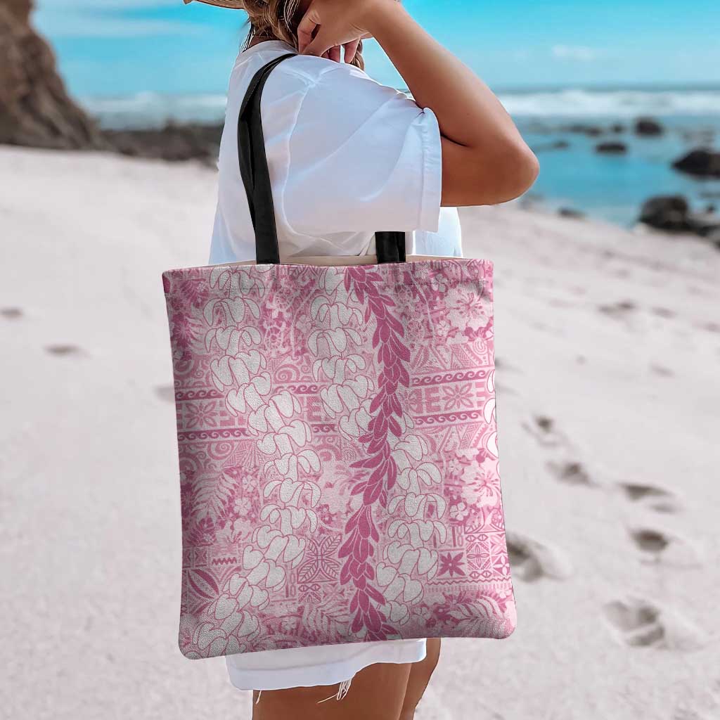 Pink Puakenikeni and Maile Lei Tote Bag Hawaiian Style Tribal Tapa Double Strand Lei - Polynesian Pride