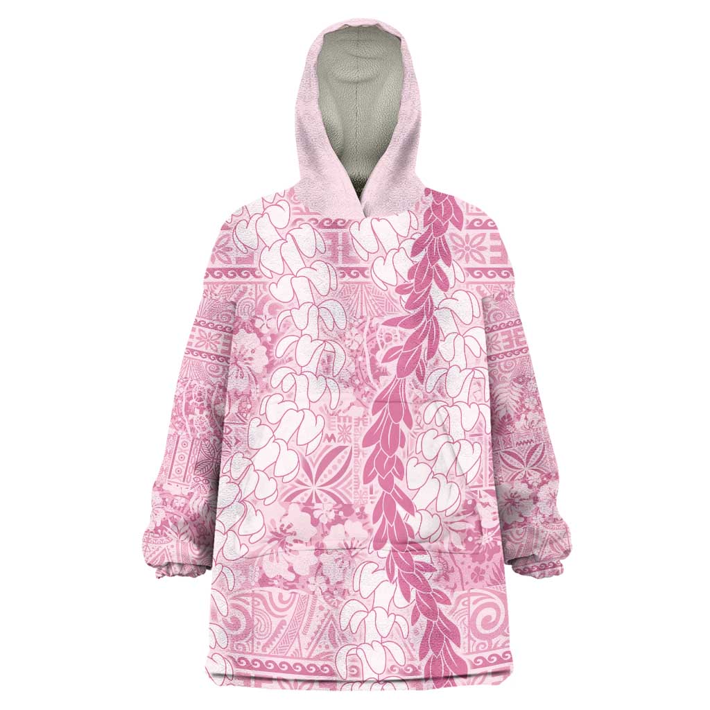 Pink Puakenikeni and Maile Lei Wearable Blanket Hoodie Hawaiian Style Tribal Tapa Double Strand Lei LT9 One Size Pink - Polynesian Pride