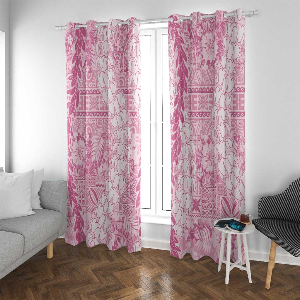 Pink Puakenikeni and Maile Lei Window Curtain Hawaiian Style Tribal Tapa Double Strand Lei