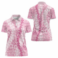 Pink Puakenikeni and Maile Lei Women Polo Shirt Hawaiian Style Tribal Tapa Double Strand Lei