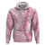 Pink Puakenikeni and Maile Lei Zip Hoodie Hawaiian Style Tribal Tapa Double Strand Lei