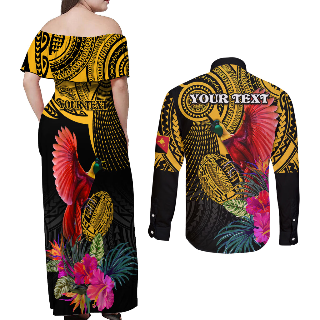 Personalised Papua New Guinea Rugby Couples Matching Off Shoulder Maxi Dress and Long Sleeve Button Shirt PNG Kumuls Champions Pacific Bowl LT9 - Polynesian Pride