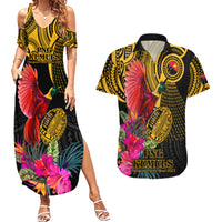 Personalised Papua New Guinea Rugby Couples Matching Summer Maxi Dress and Hawaiian Shirt PNG Kumuls Champions Pacific Bowl LT9 Gold - Polynesian Pride