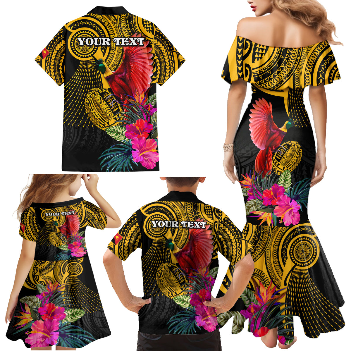 Personalised Papua New Guinea Rugby Family Matching Mermaid Dress and Hawaiian Shirt PNG Kumuls Champions Pacific Bowl LT9 - Polynesian Pride