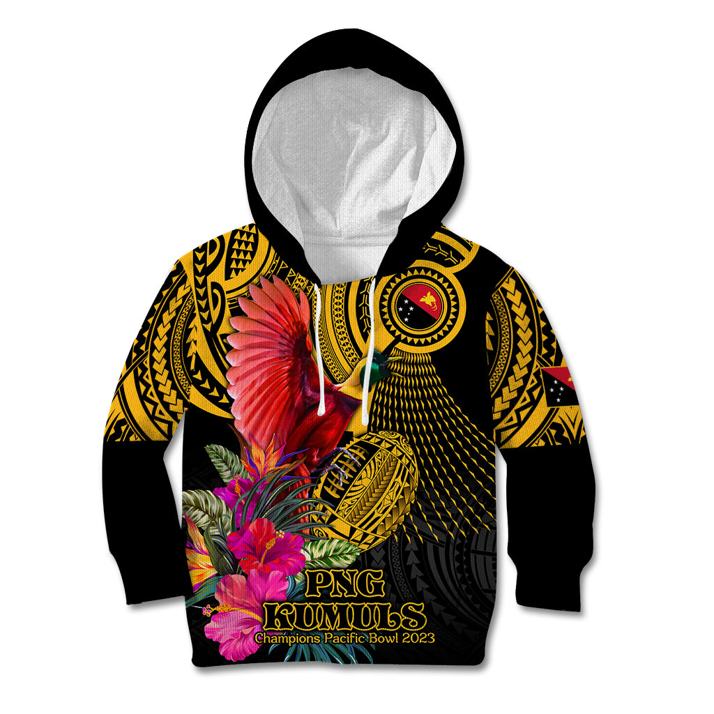 Personalised Papua New Guinea Rugby Kid Hoodie PNG Kumuls Champions Pacific Bowl LT9 Hoodie Gold - Polynesian Pride