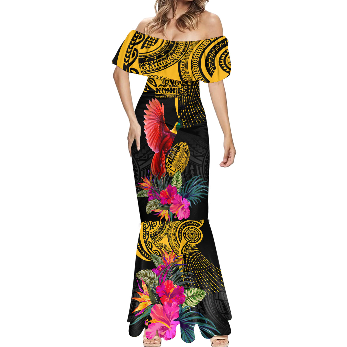 Personalised Papua New Guinea Rugby Mermaid Dress PNG Kumuls Champions Pacific Bowl LT9 - Polynesian Pride