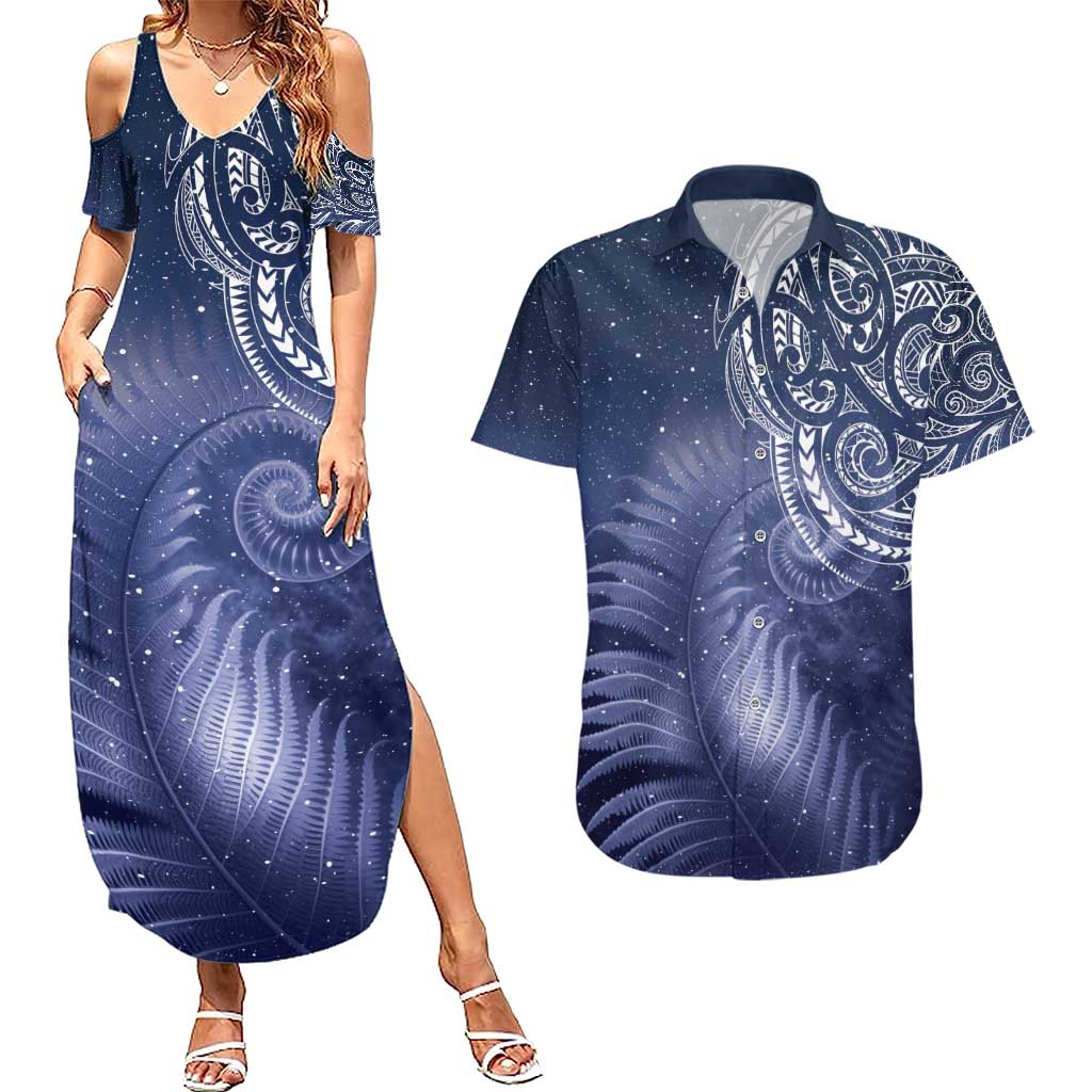 New Zealand Galaxy Fern Couples Matching Summer Maxi Dress and Hawaiian Shirt LT9 Galaxy - Polynesian Pride