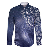 New Zealand Galaxy Fern Family Matching Off Shoulder Maxi Dress and Hawaiian Shirt LT9 Dad's Shirt - Long Sleeve Galaxy - Polynesian Pride