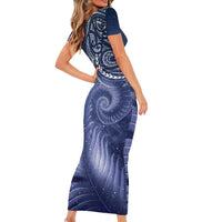 New Zealand Galaxy Fern Family Matching Short Sleeve Bodycon Dress and Hawaiian Shirt