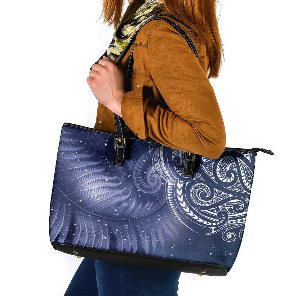 New Zealand Galaxy Fern Leather Tote Bag