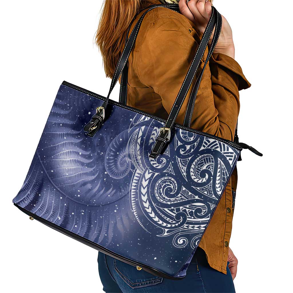 New Zealand Galaxy Fern Leather Tote Bag LT9 - Polynesian Pride