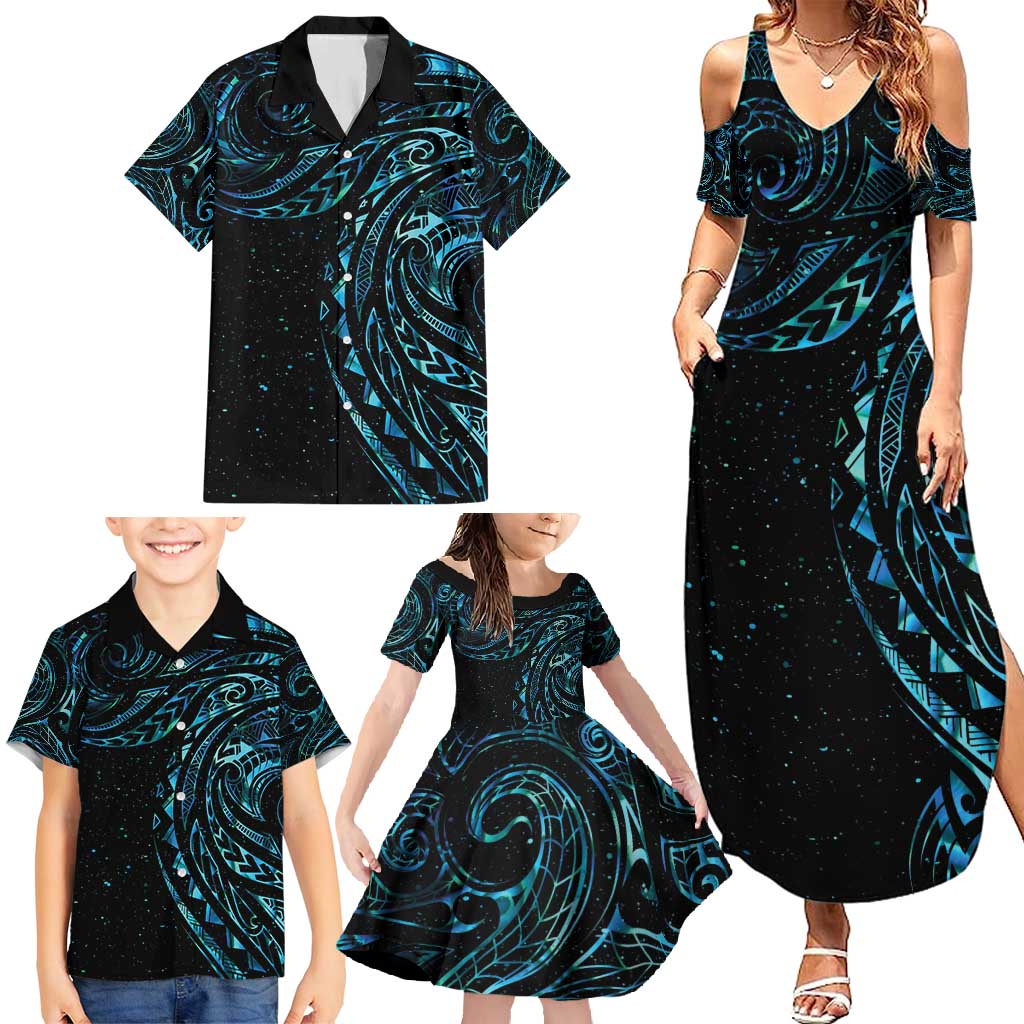 New Zealand Tribal Tattoo Family Matching Summer Maxi Dress and Hawaiian Shirt With Matariki Art