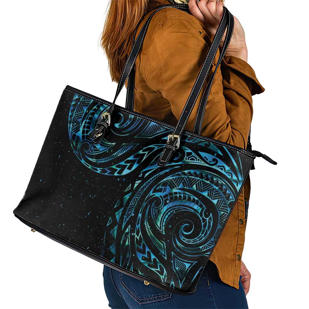 New Zealand Tribal Tattoo Leather Tote Bag With Matariki Art