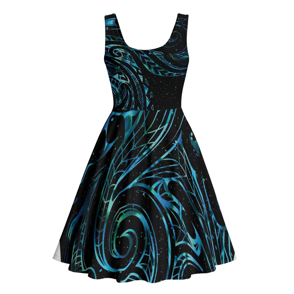 New Zealand Matariki Midi Dress Galaxy Maori Tribal Tattoo - Polynesian Pride