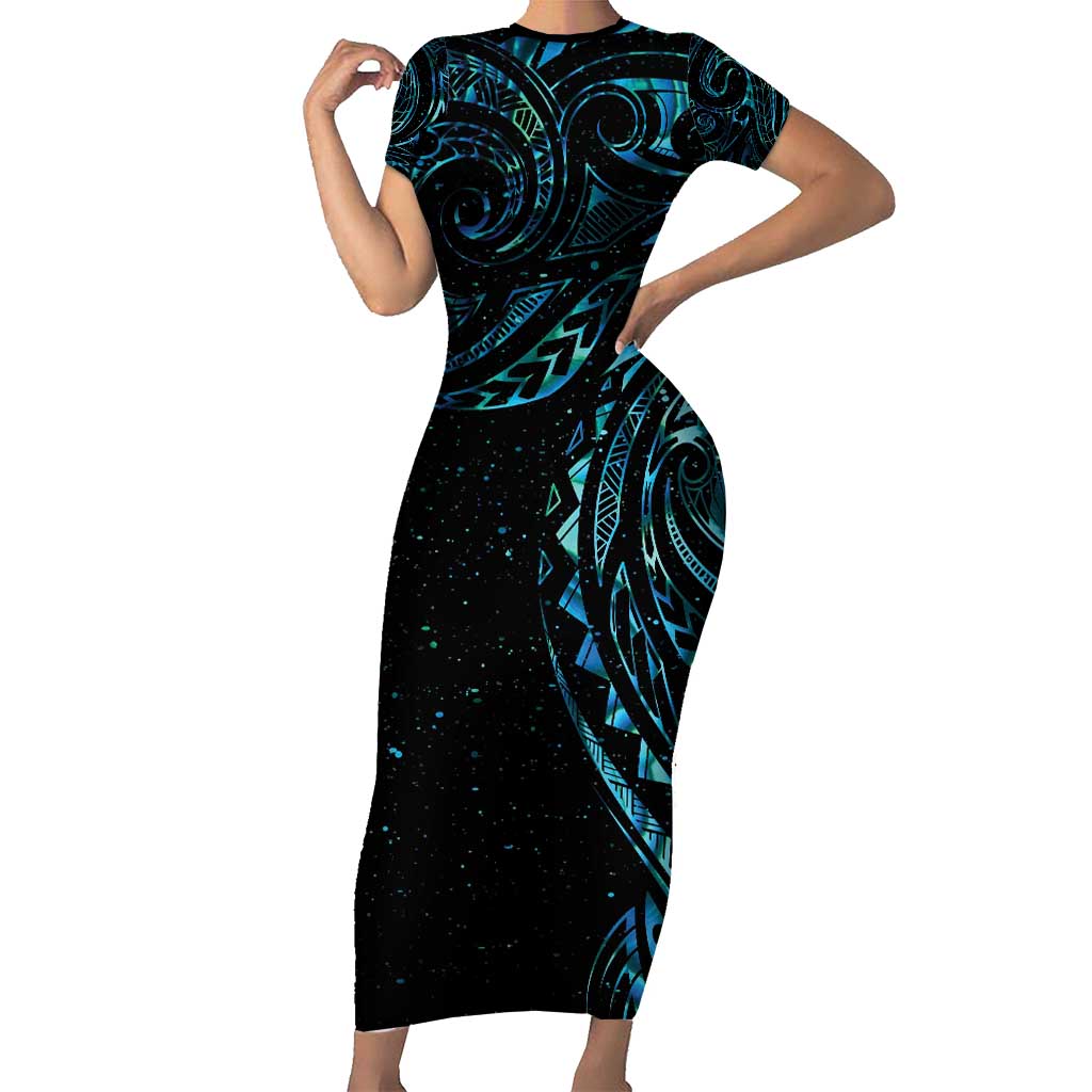 New Zealand Tribal Tattoo Short Sleeve Bodycon Dress With Matariki Art