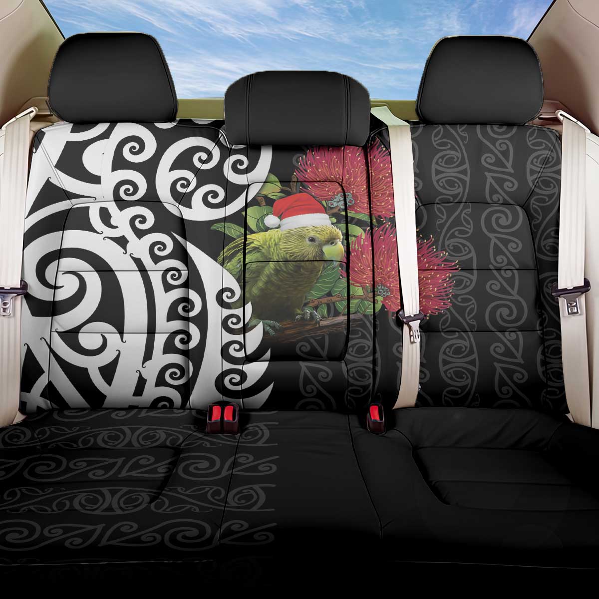 New Zealand Kakapo Christmas Back Car Seat Cover Meri Kirihimete Pohutukawa Flowers