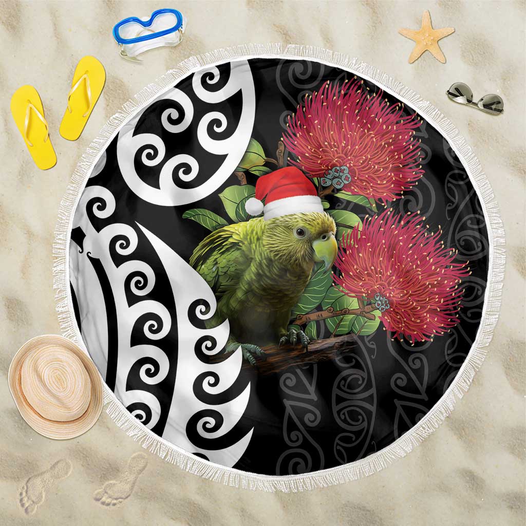 New Zealand Kakapo Christmas Beach Blanket Meri Kirihimete Pohutukawa Flowers