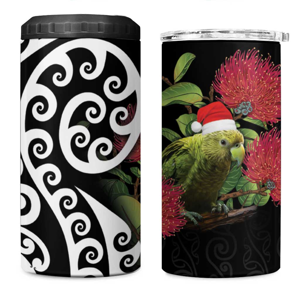 New Zealand Kakapo Christmas 4 in 1 Can Cooler Tumbler Meri Kirihimete Pohutukawa Flowers