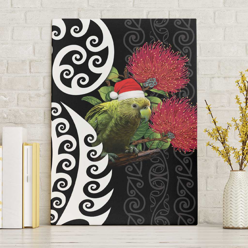 New Zealand Kakapo Christmas Canvas Wall Art Meri Kirihimete Pohutukawa Flowers LT9 Without Frame Black - Polynesian Pride