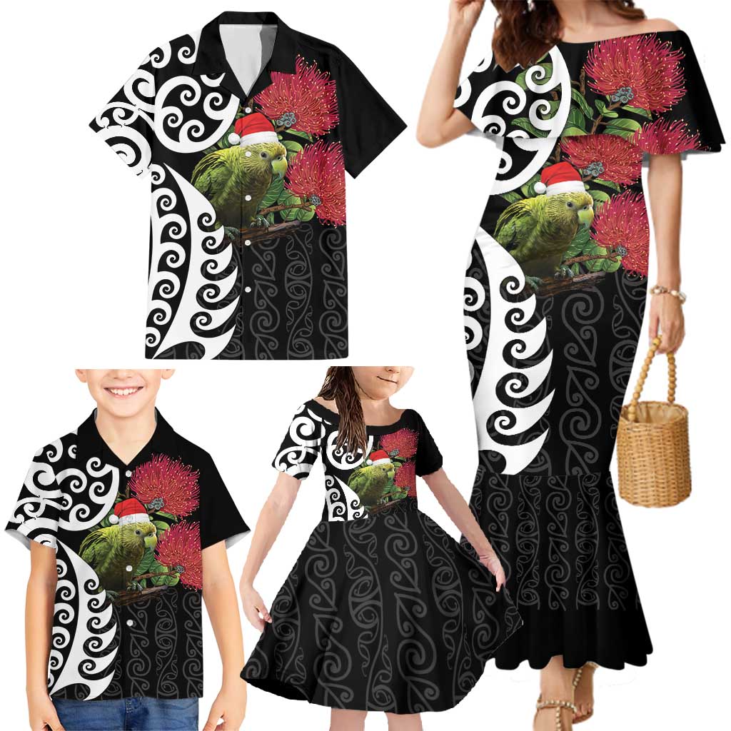 New Zealand Kakapo Christmas Family Matching Mermaid Dress and Hawaiian Shirt Meri Kirihimete Pohutukawa Flowers