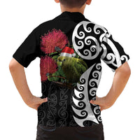 New Zealand Kakapo Christmas Family Matching Off The Shoulder Long Sleeve Dress and Hawaiian Shirt Meri Kirihimete Pohutukawa Flowers