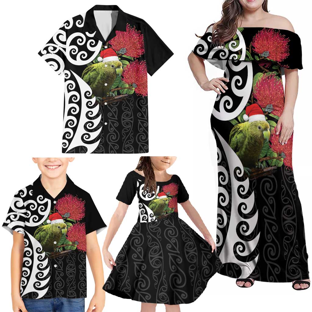 New Zealand Kakapo Christmas Family Matching Off Shoulder Maxi Dress and Hawaiian Shirt Meri Kirihimete Pohutukawa Flowers