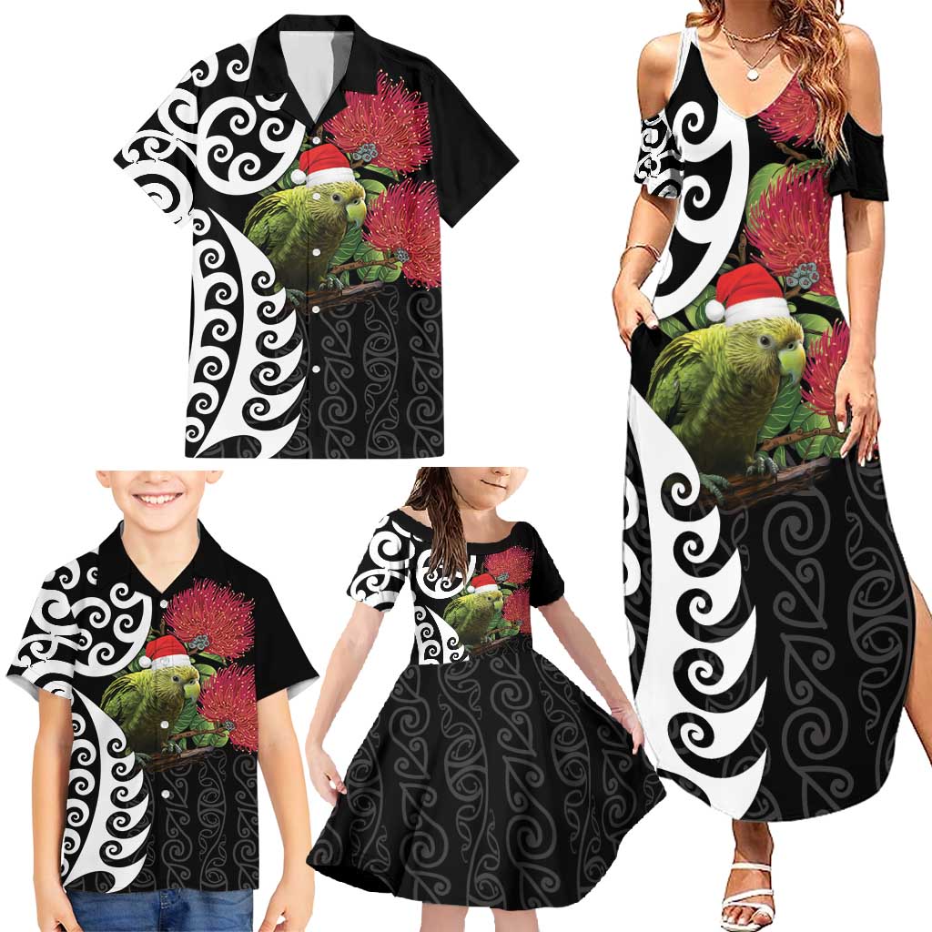 New Zealand Kakapo Christmas Family Matching Summer Maxi Dress and Hawaiian Shirt Meri Kirihimete Pohutukawa Flowers LT9 - Polynesian Pride