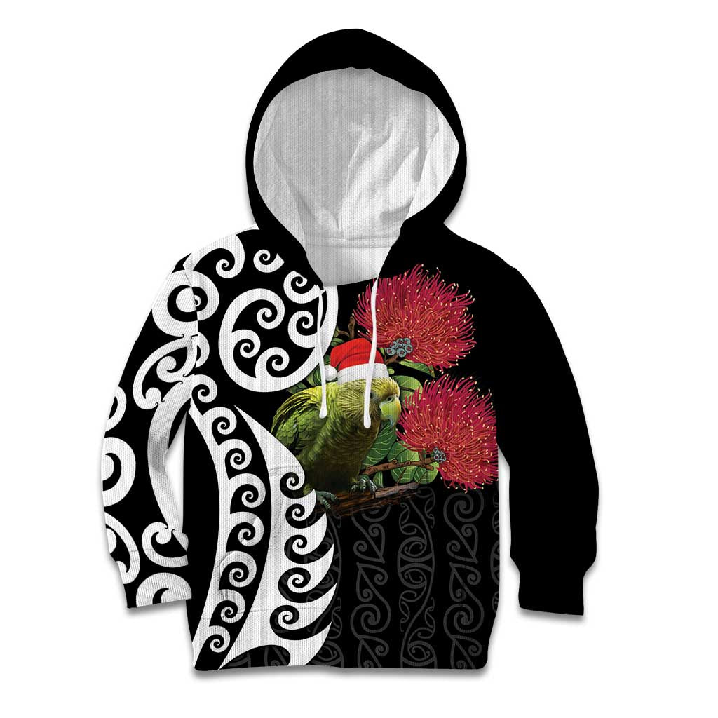 New Zealand Kakapo Christmas Kid Hoodie Meri Kirihimete Pohutukawa Flowers