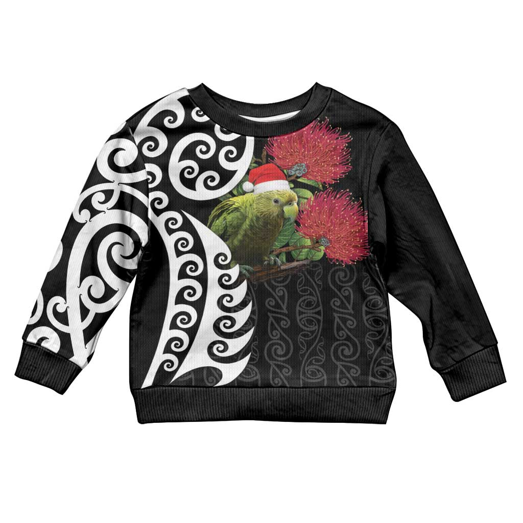 New Zealand Kakapo Christmas Kid Ugly Christmas Sweater Meri Kirihimete Pohutukawa Flowers