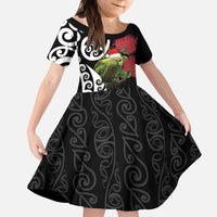 New Zealand Kakapo Christmas Kid Short Sleeve Dress Meri Kirihimete Pohutukawa Flowers