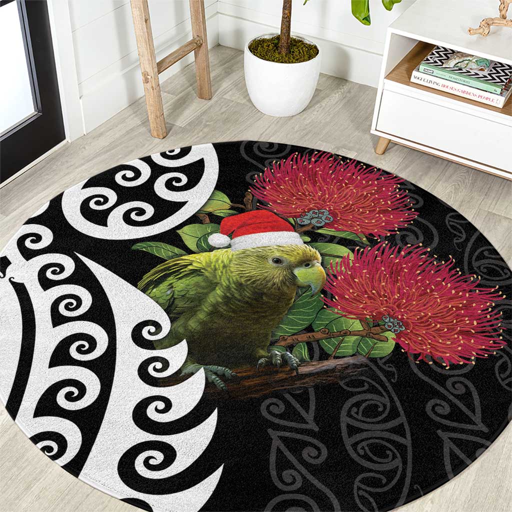 New Zealand Kakapo Christmas Round Carpet Meri Kirihimete Pohutukawa Flowers