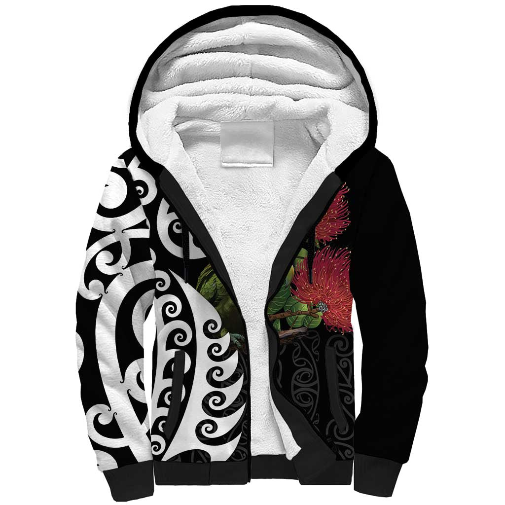 New Zealand Kakapo Christmas Sherpa Hoodie Meri Kirihimete Pohutukawa Flowers