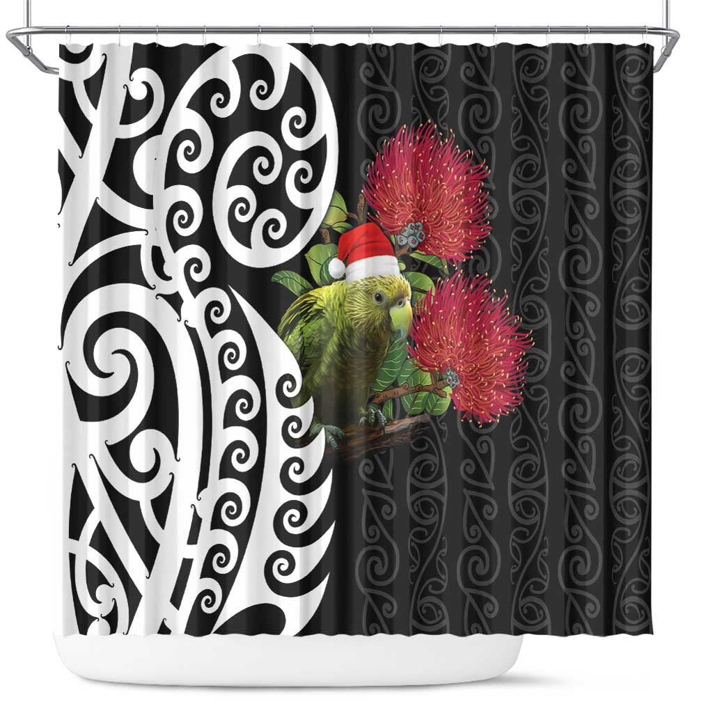 New Zealand Kakapo Christmas Shower Curtain Meri Kirihimete Pohutukawa Flowers