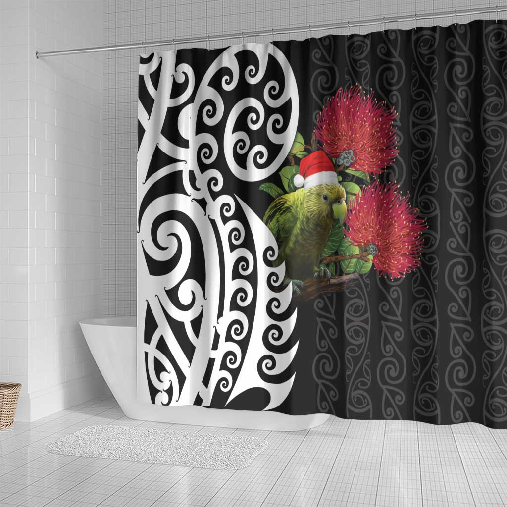 New Zealand Kakapo Christmas Shower Curtain Meri Kirihimete Pohutukawa Flowers