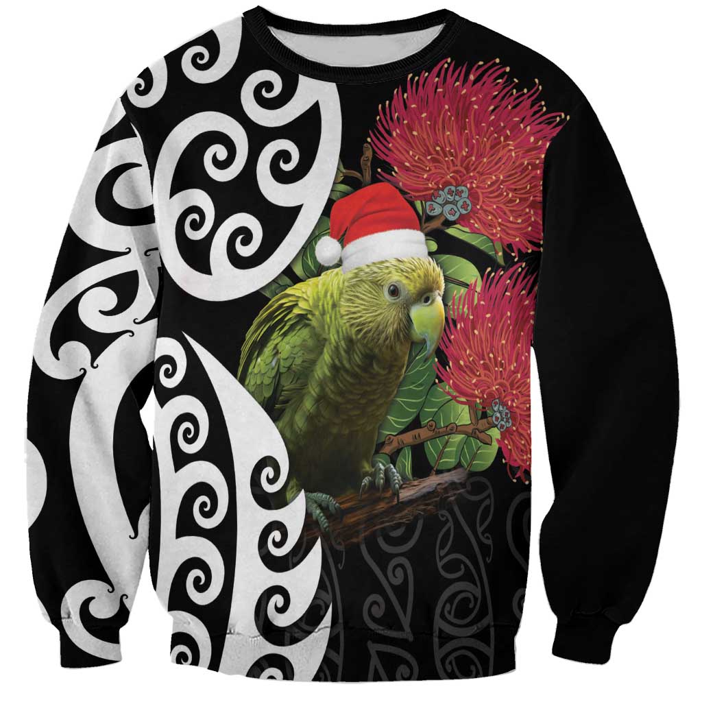 New Zealand Kakapo Christmas Sweatshirt Meri Kirihimete Pohutukawa Flowers