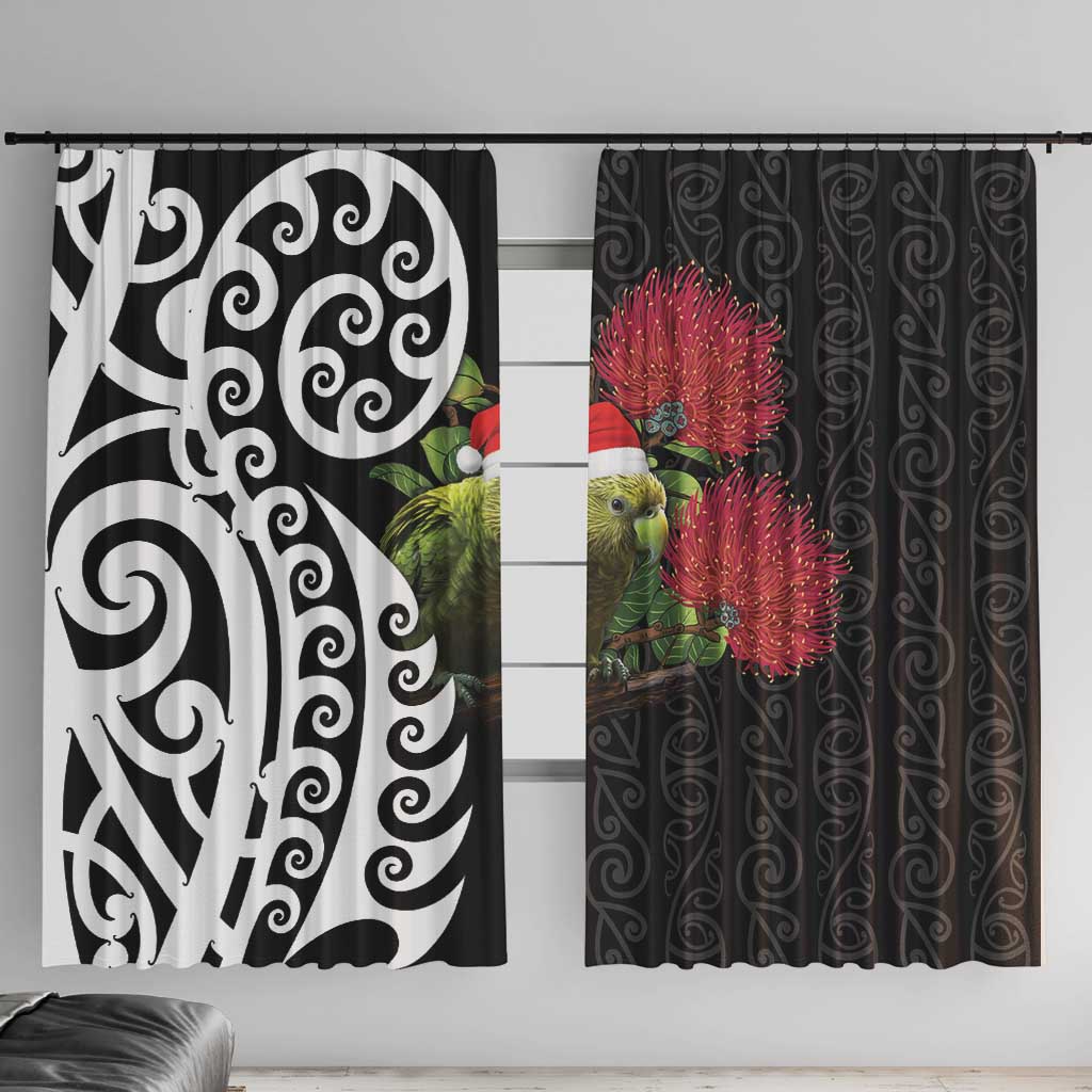 New Zealand Kakapo Christmas Window Curtain Meri Kirihimete Pohutukawa Flowers