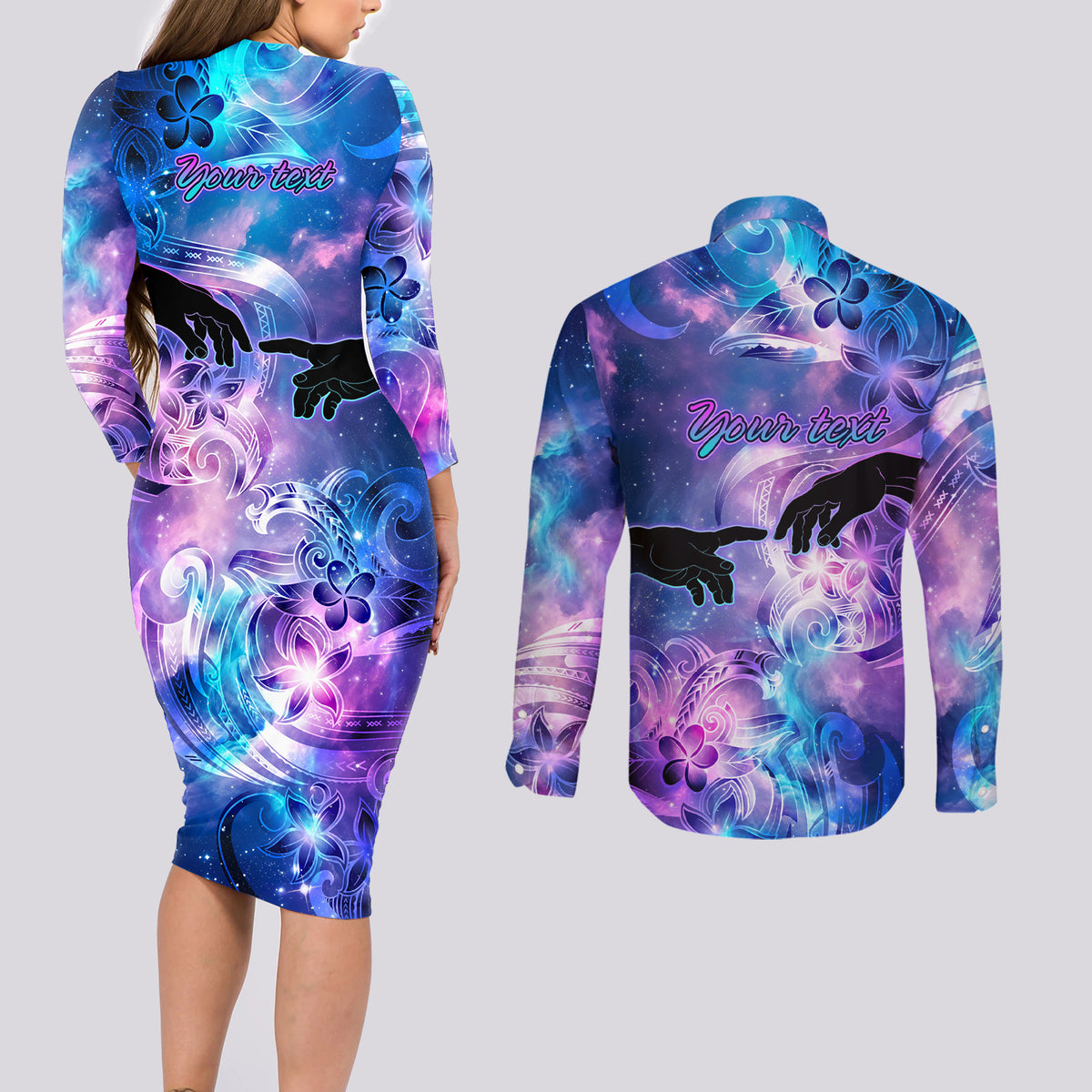 I Love You In Every Universe Personalised Couples Matching Long Sleeve Bodycon Dress and Long Sleeve Button Shirt Polynesian Pattern Galaxy Style LT9 - Polynesian Pride