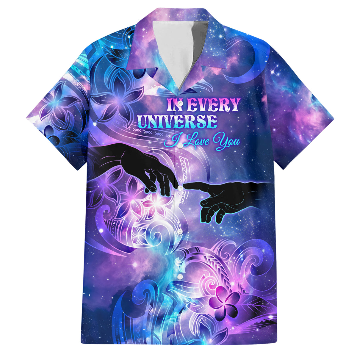 I Love You In Every Universe Personalised Family Matching Short Sleeve Bodycon Dress and Hawaiian Shirt Polynesian Pattern Galaxy Style LT9 Dad's Shirt - Short Sleeve Galaxy - Polynesian Pride